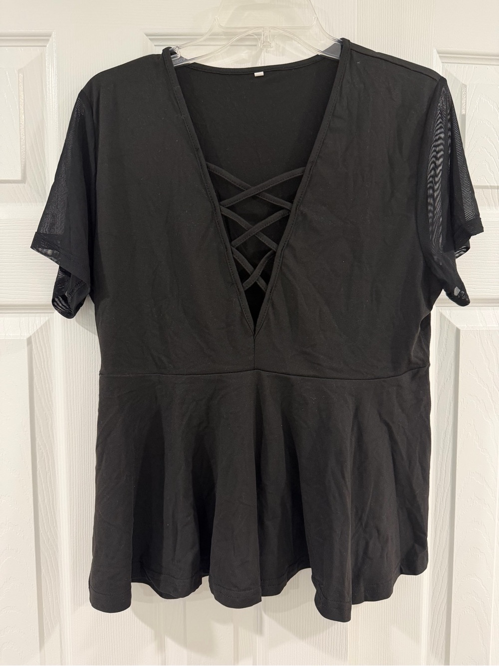 Women’s Black Crisscross V-Neck Peplum Top